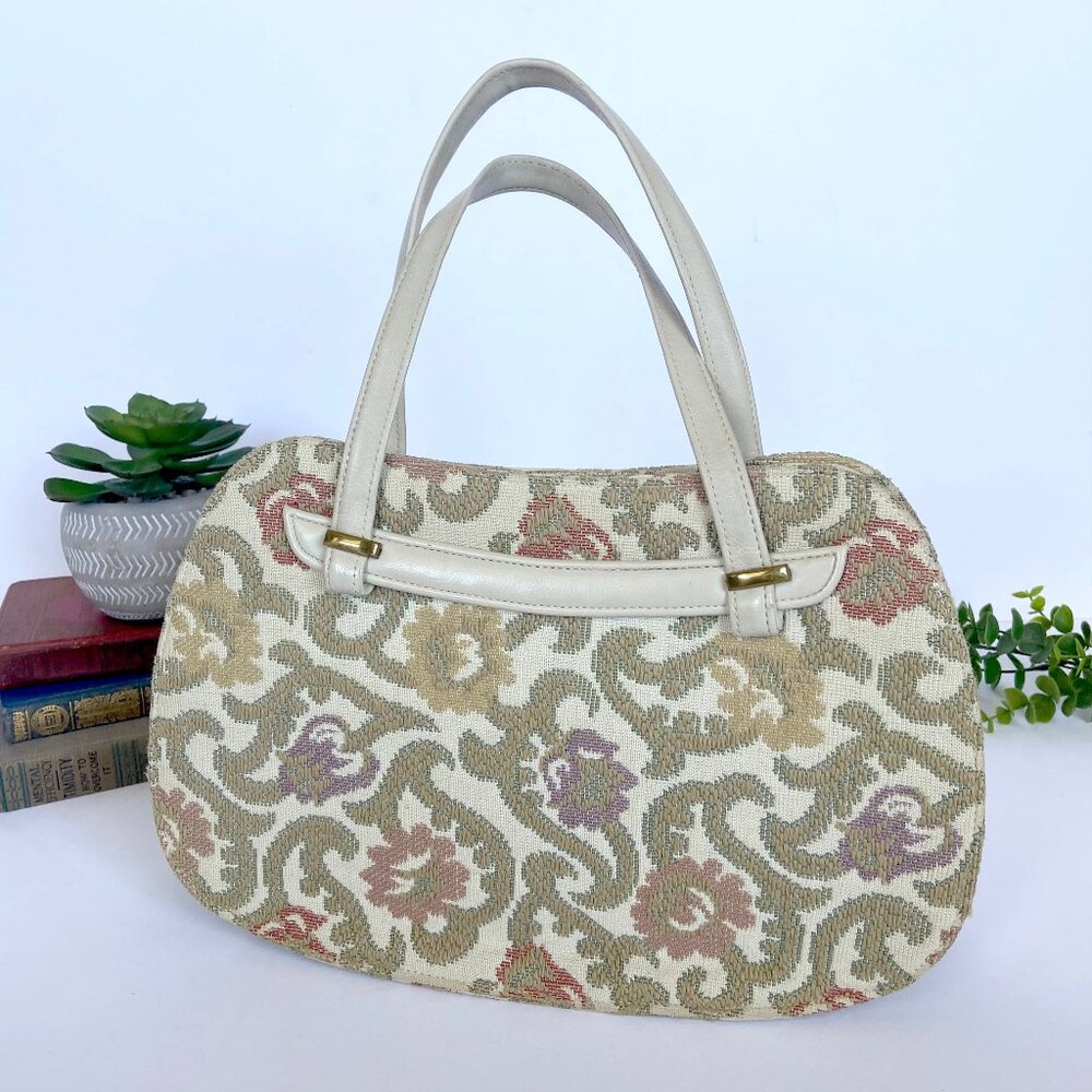 Vintage 1960s Floral Tapestry & Leather Handbag by Ingber - Cottagecore